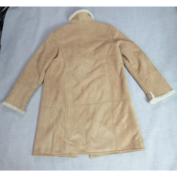 Talbots Coat Womens XL Tan Faux Suede Faux Shearling Lined Button Up Overcoat - Picture 4 of 7